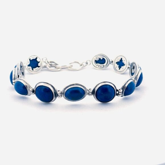 Estate Carolyn Pollack 925 Sterling Silver Lapis Lazuli Toggle Bracelet 7.5" - Picture 1 of 14